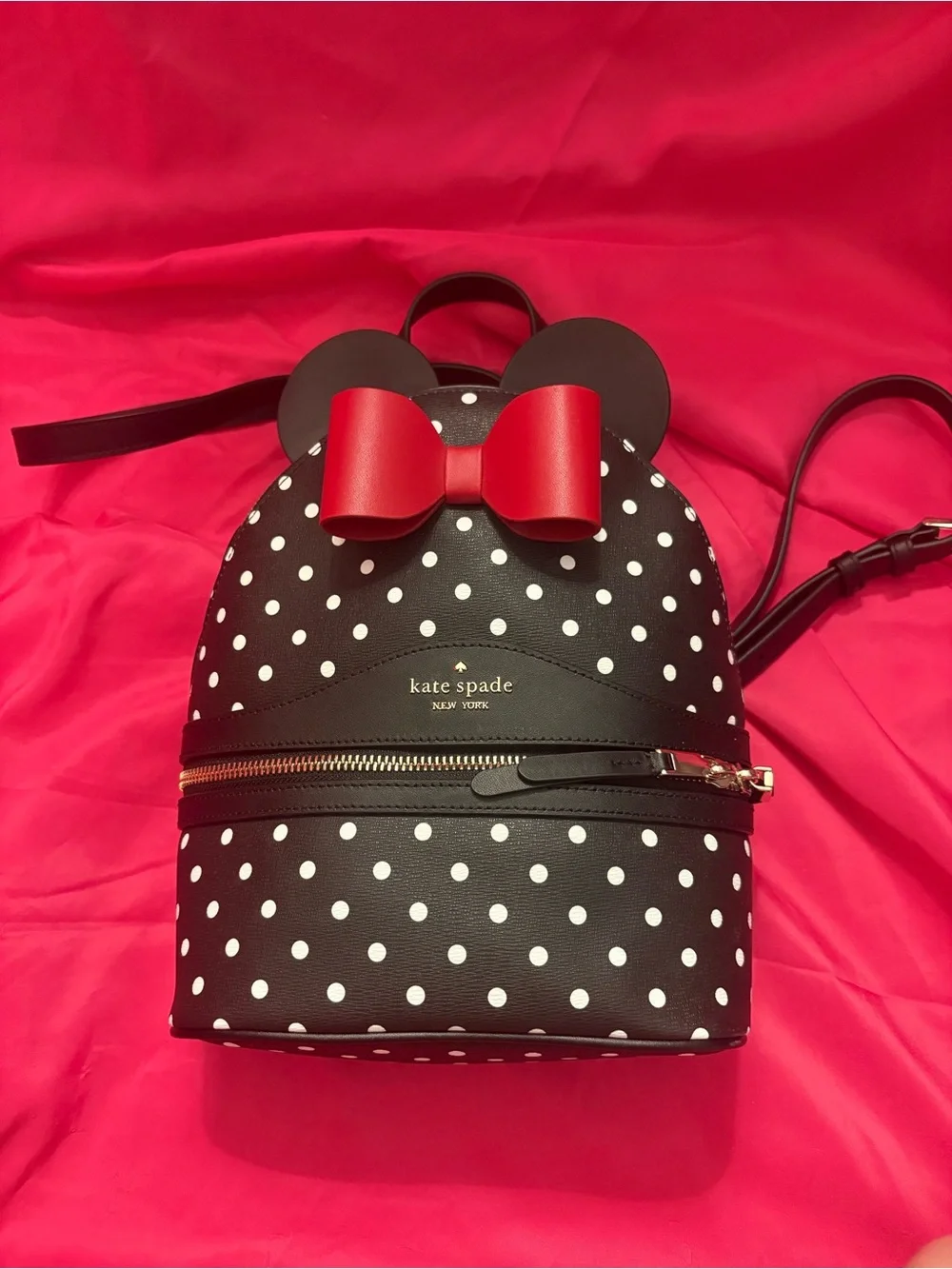 kate spade Black White Polka Dot Kids Backpack with Red Bow